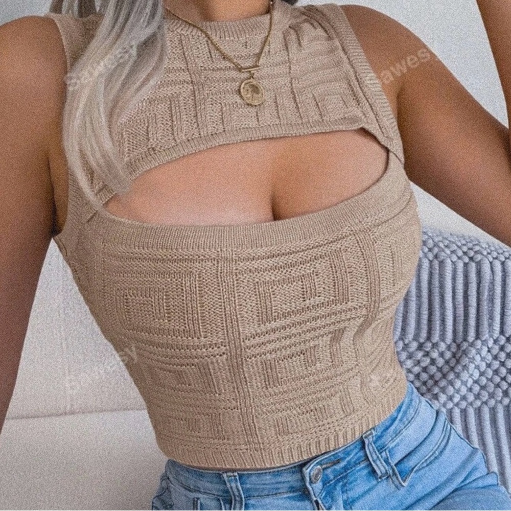 Stylish Tan Knit Crop Top